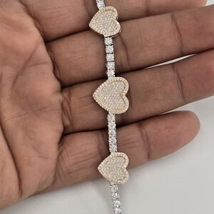 925 Sterling Silver Moissanite Diamond Heart Tennis Bracelet 7.5 Inches